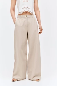 Wide-Leg Linen-Blend Pants