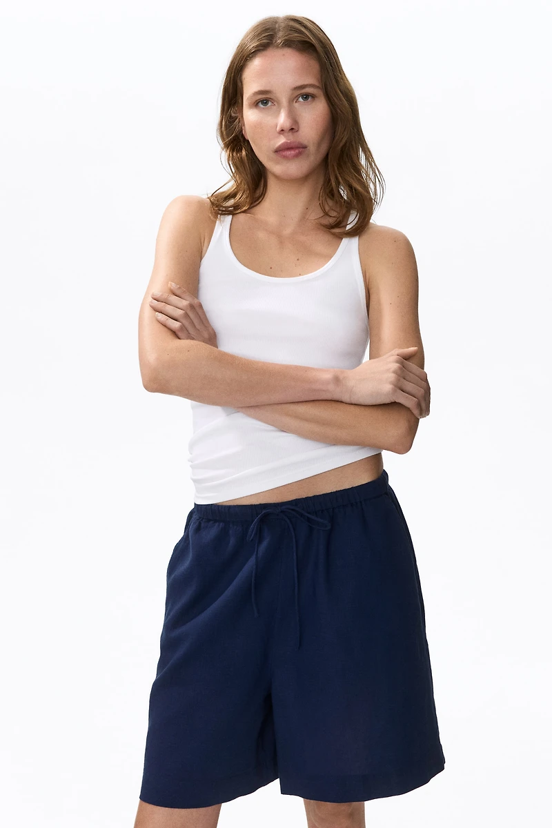 Linen-Blend Drawstring Shorts