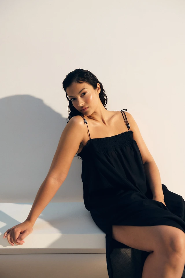 h&m ladies tie-shoulder-strap beach dress product info and reviews Women's Green/patterned Tie-Strap Maxi Dress