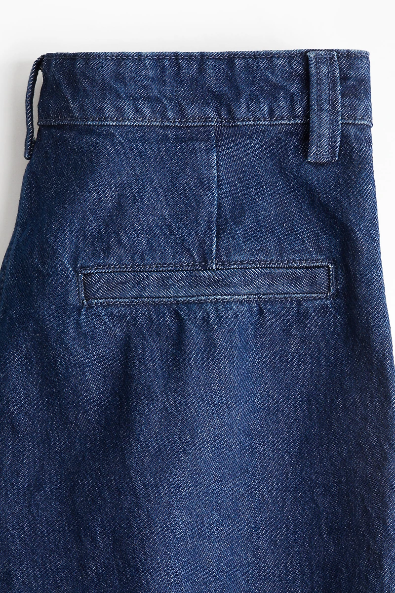 Pleated Denim Shorts