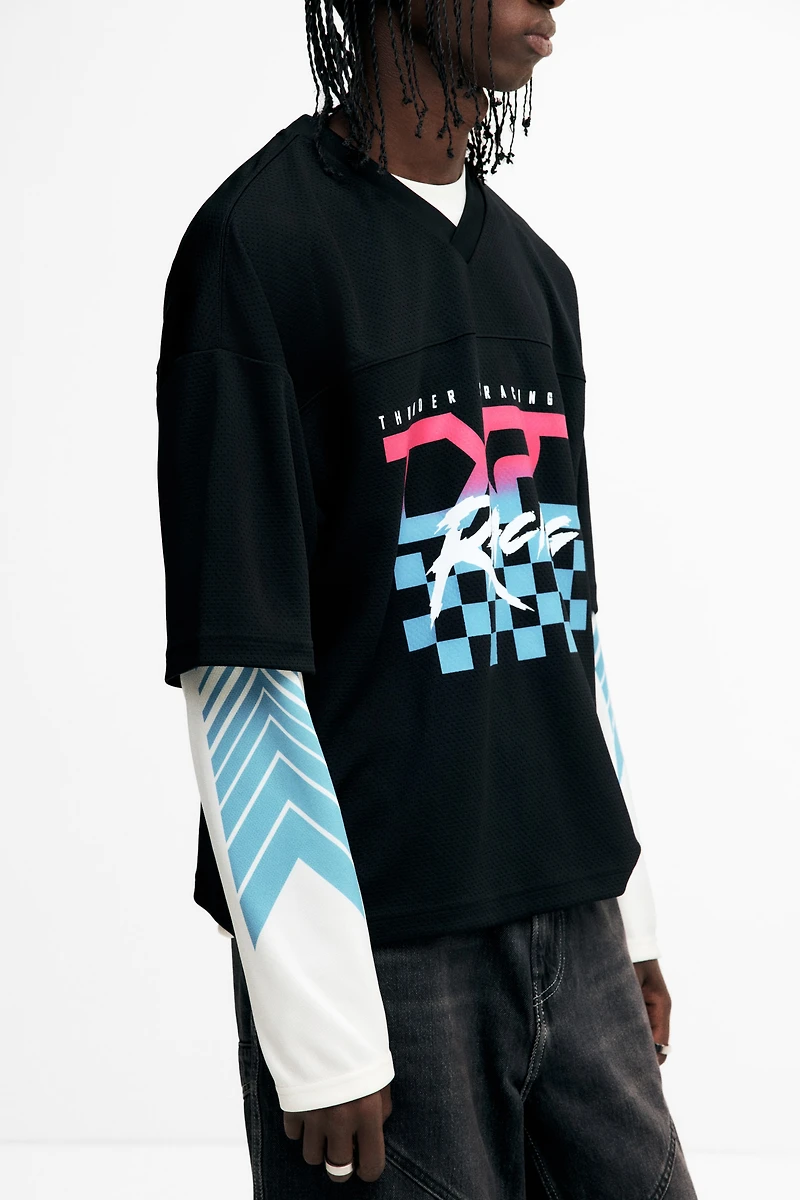 T-shirt ample en filet imprimé