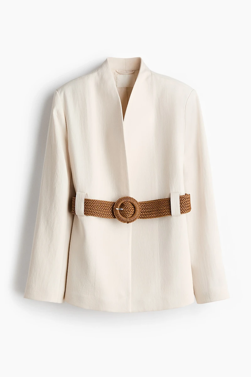 Belted Lapelless Jacket