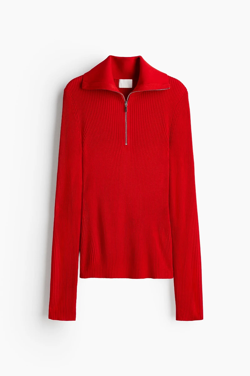 Haut en tricot côtelé à col fermeture éclair