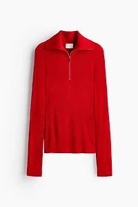 Haut en tricot côtelé à col fermeture éclair