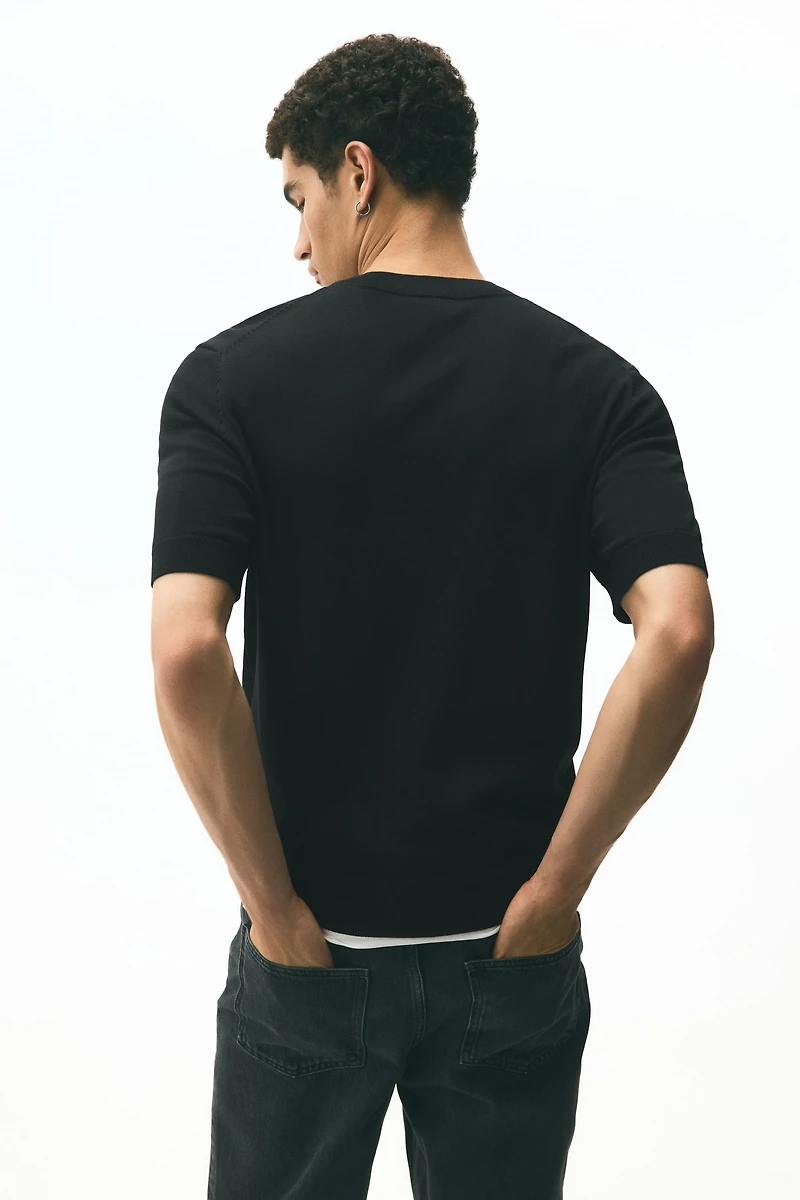 Regular-Fit Fine-Knit V-Neck T-Shirt