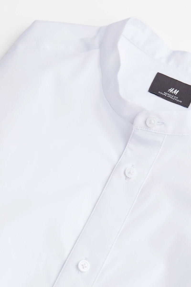 Muscle Fit Band-collar Shirt