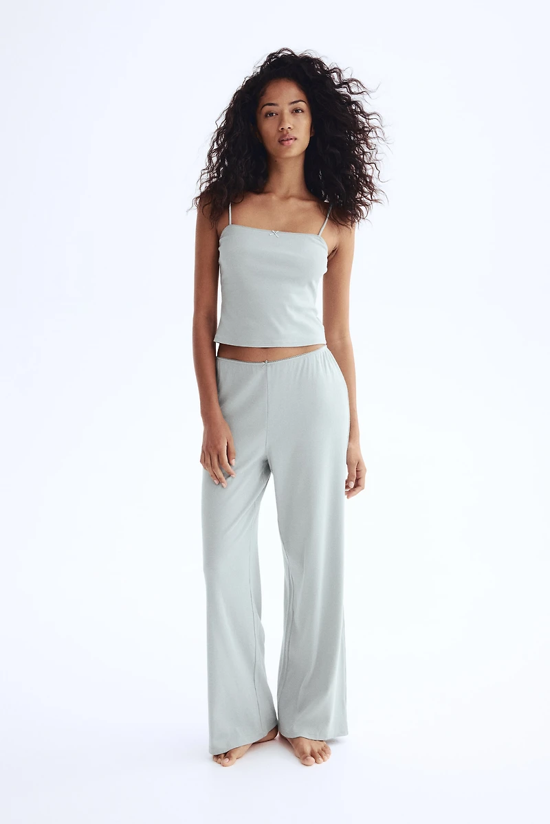 Picot-Trimmed Ribbed Pajamas