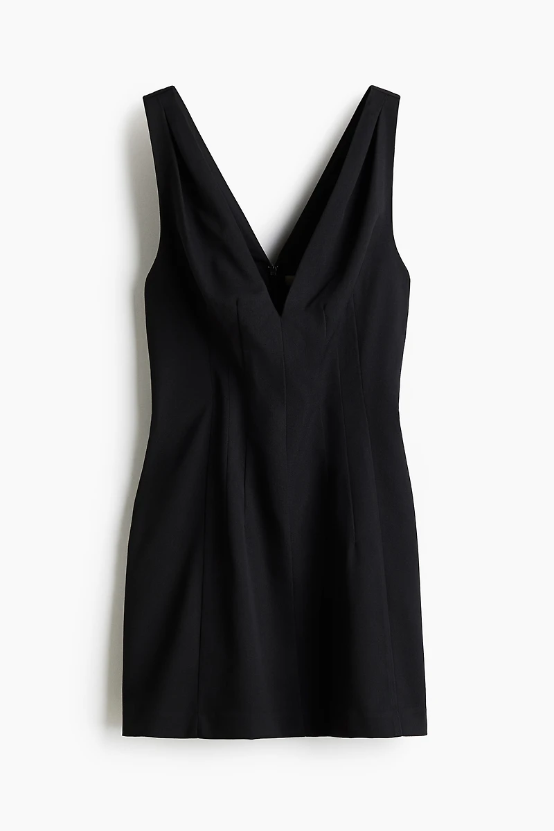 Defined-Waist V-Neck Dress