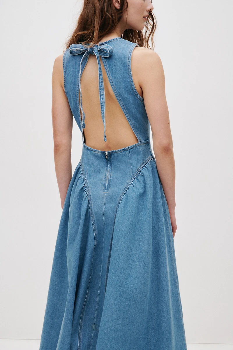 Open-Back Denim Dress