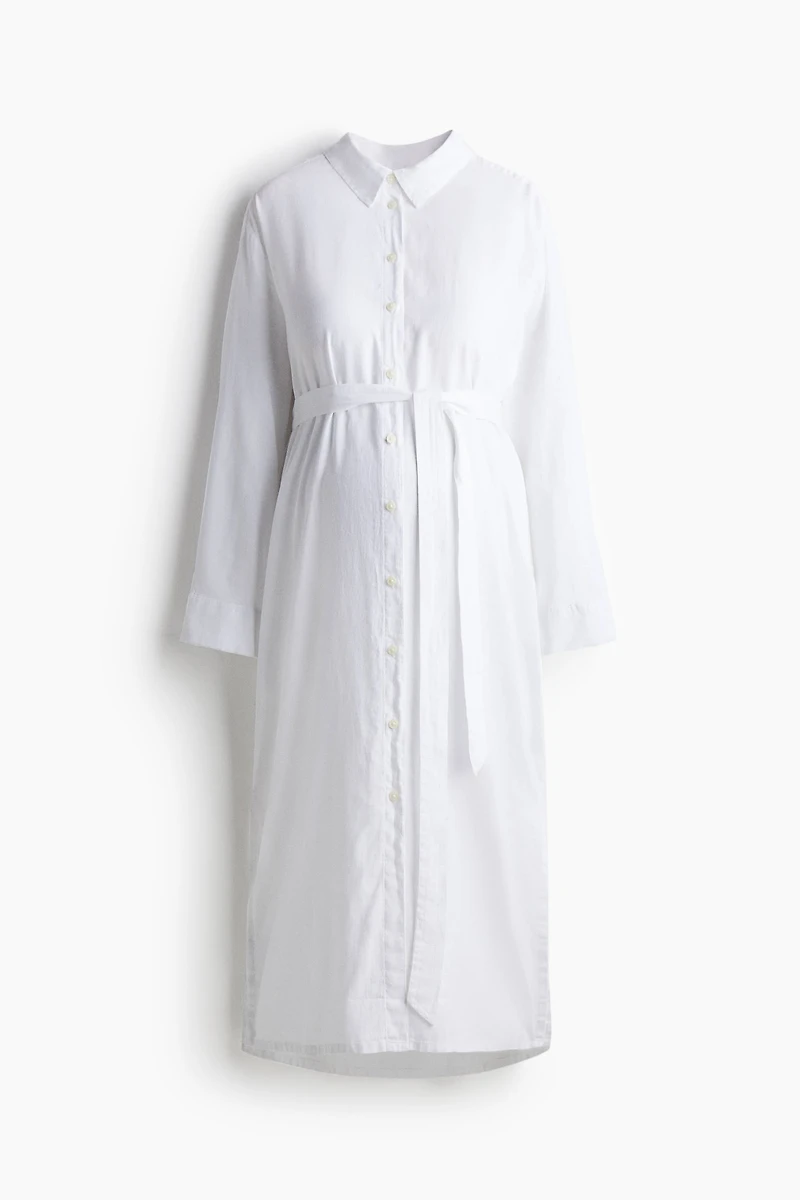 MAMA Linen-Blend Shirt Dress