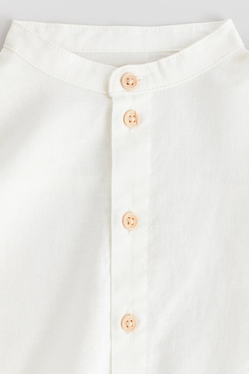 Chemise en lin mélangé avec col sans rabat