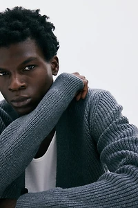 Regular-Fit Rib-Knit Cardigan