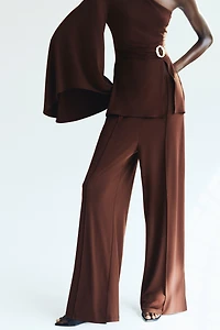 Wide-Leg Crease-Front Pants