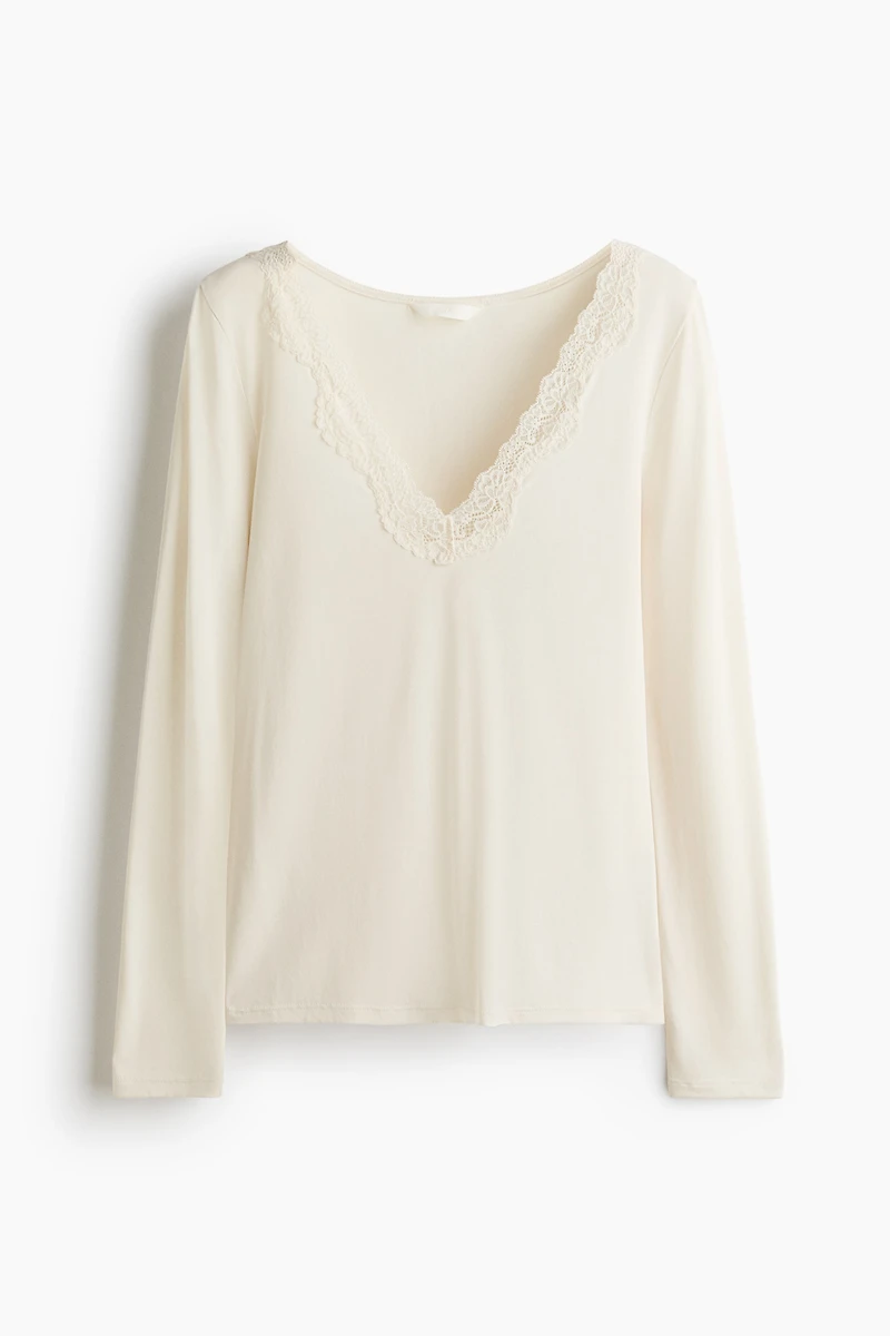 Long-Sleeved Top with Lace Trim
