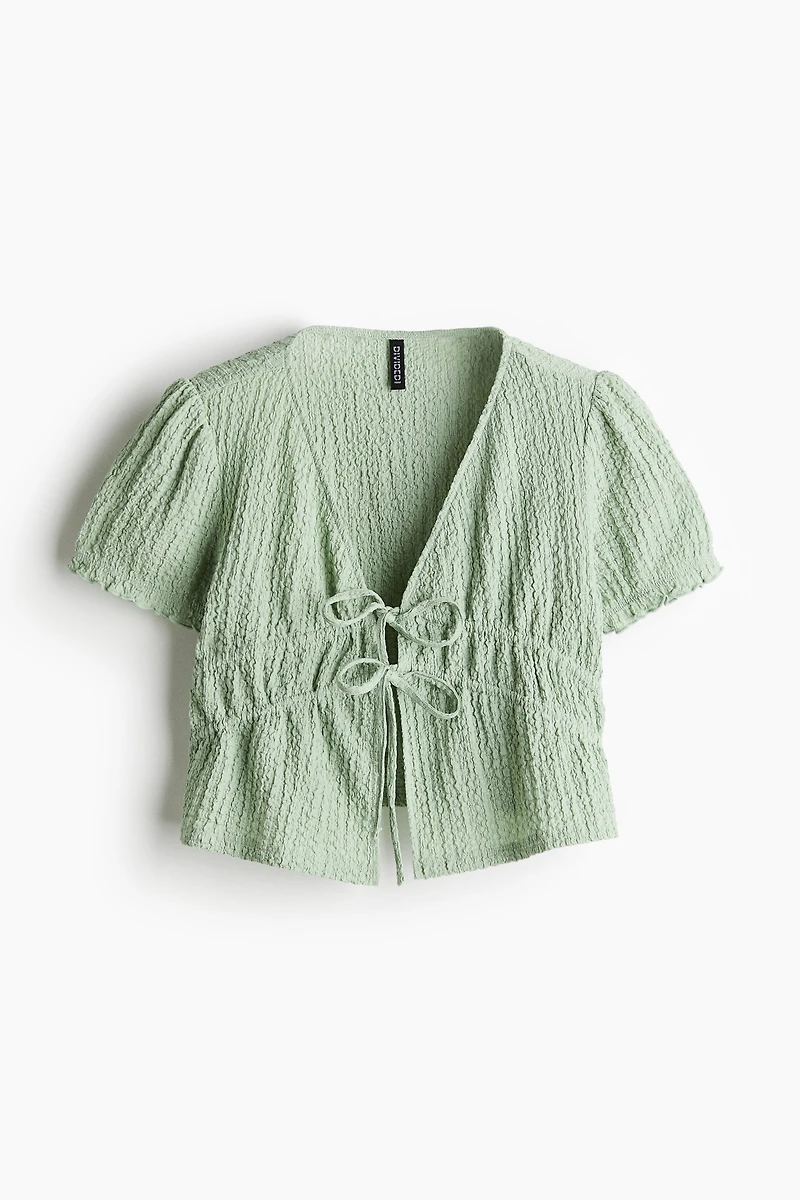 Crinkled Tie-Front Top