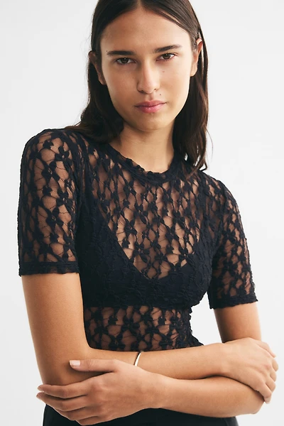 Short-Sleeved Lace Bodysuit