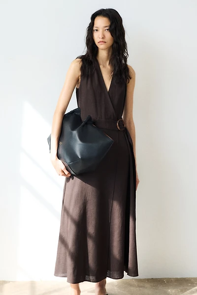 Robe portefeuille en lin mélangé