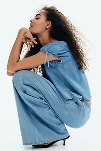 Puff-Sleeved Denim Blouse