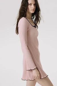 Ribbed Dress with Flared Skirt