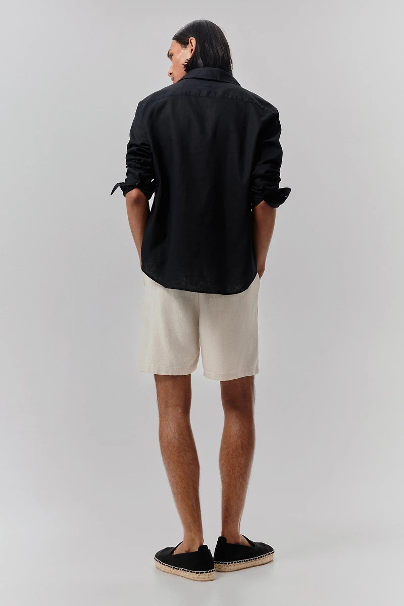 Short coupe décontractée en lin mélangé