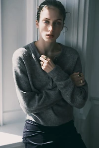 Sweater with Short Button Placket
