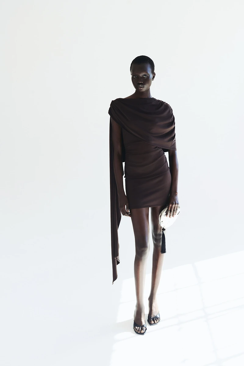 Cape-Detail Draped Dress