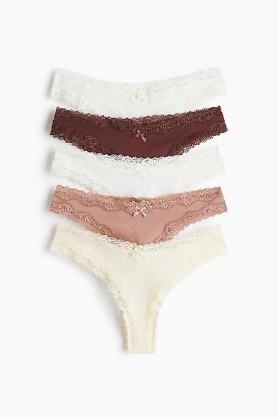 5-pack Cotton and Lace Brazilian Briefs