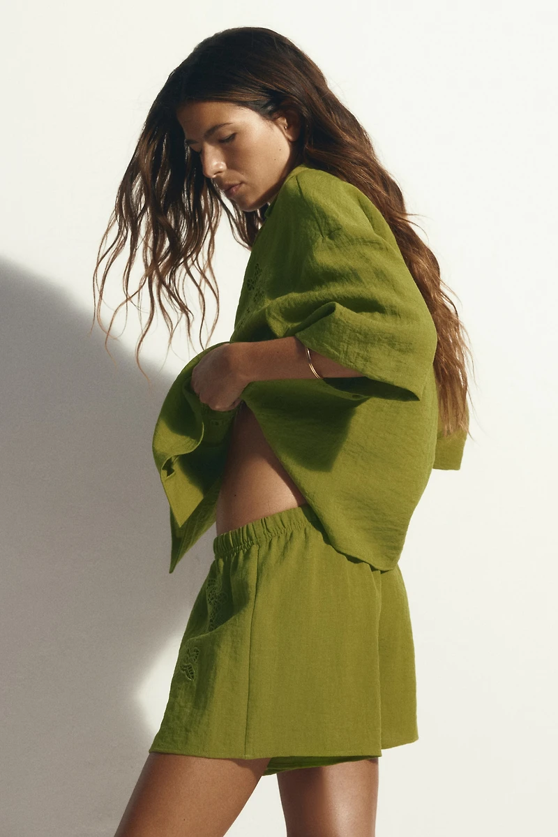 Shorts with Eyelet Embroidery