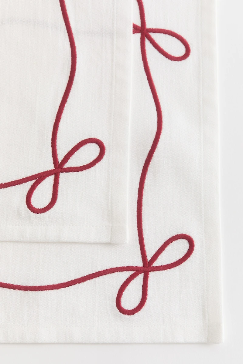 Lot de 2 napperons brodés en lin mélangé