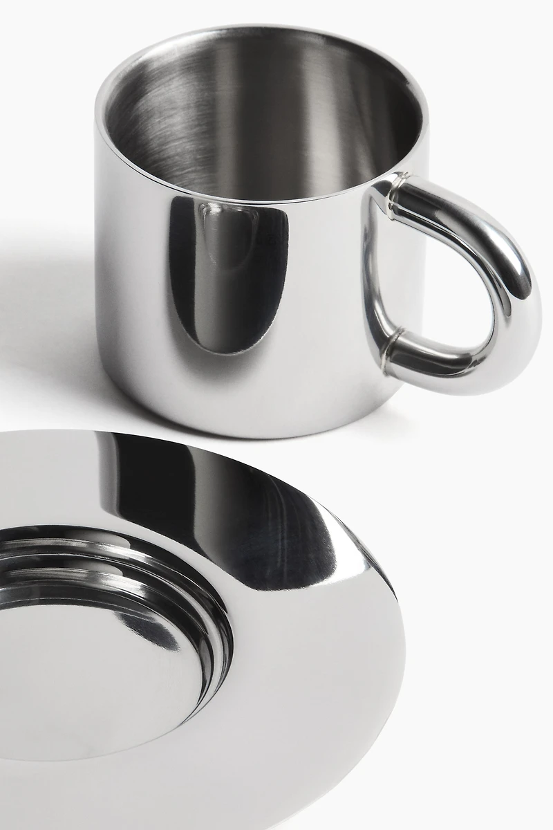 Stainless Steel Espresso Cup and Saucer