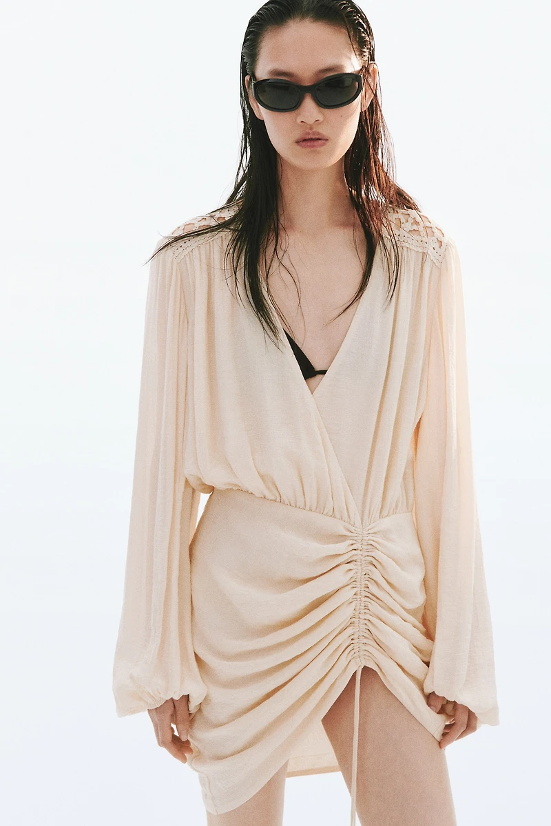 Drawstring-Detail Balloon-Sleeved Dress