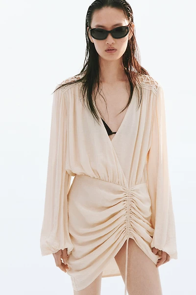 Drawstring-Detail Balloon-Sleeved Dress