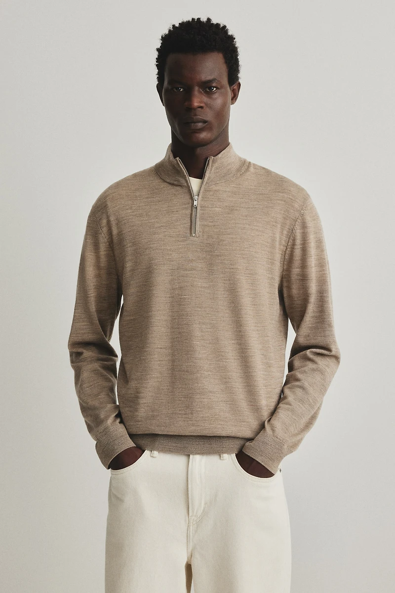 Regular-Fit Half-Zip Merino Wool Sweater
