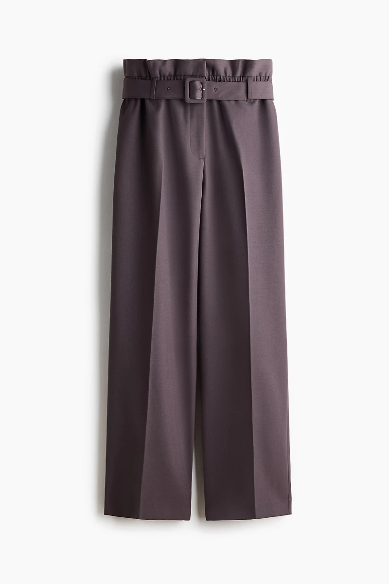 Belted Wool-Blend Pants