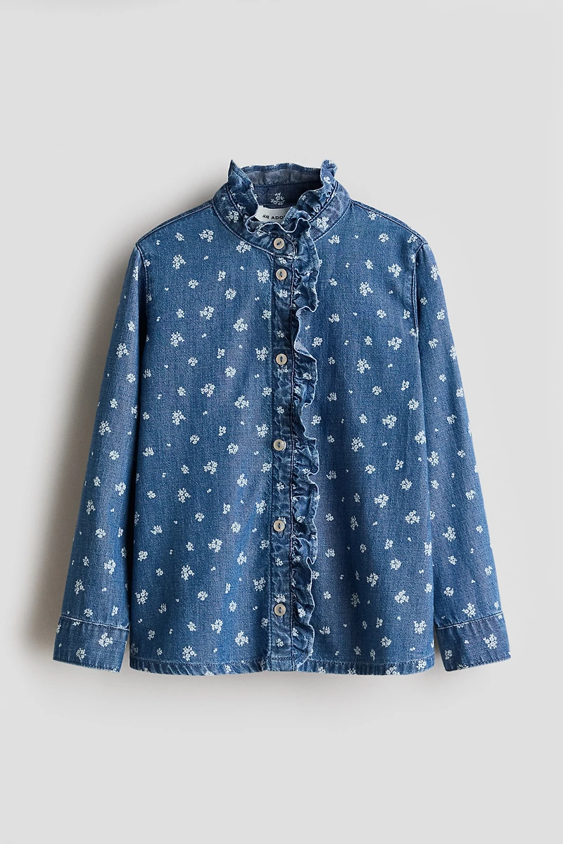 Ruffle-Trimmed Denim Shirt