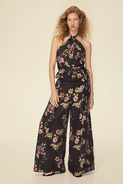 Pantalon large en viscose mélangée