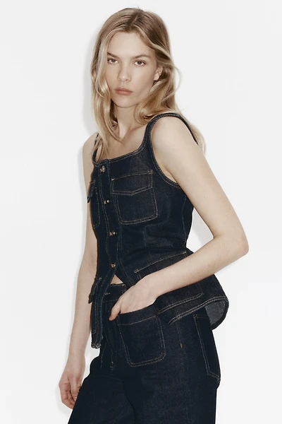 Denim Button-Front Top