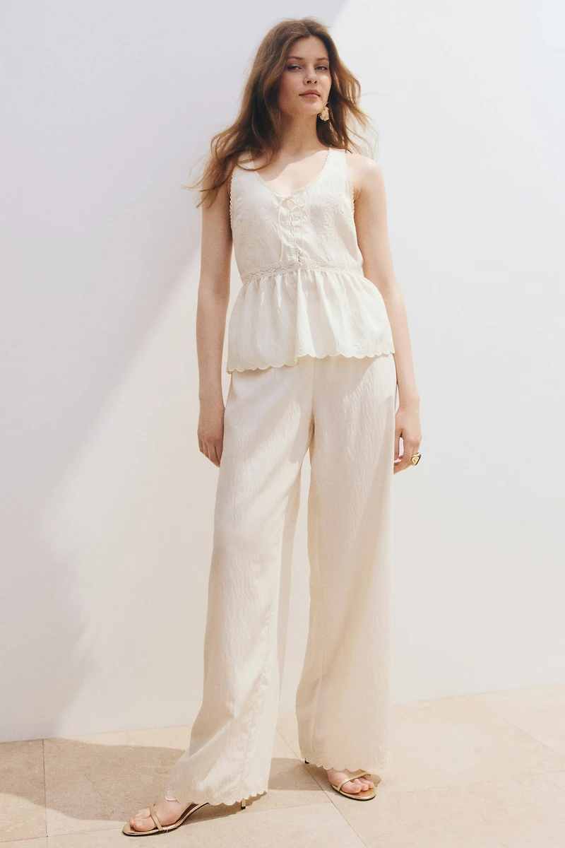 Straight-Leg Scalloped Pants