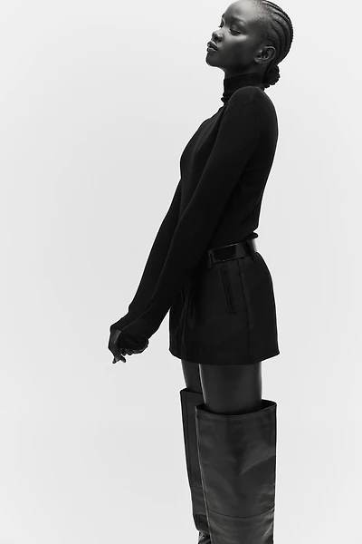 Fine-Knit Mock Turtleneck Top