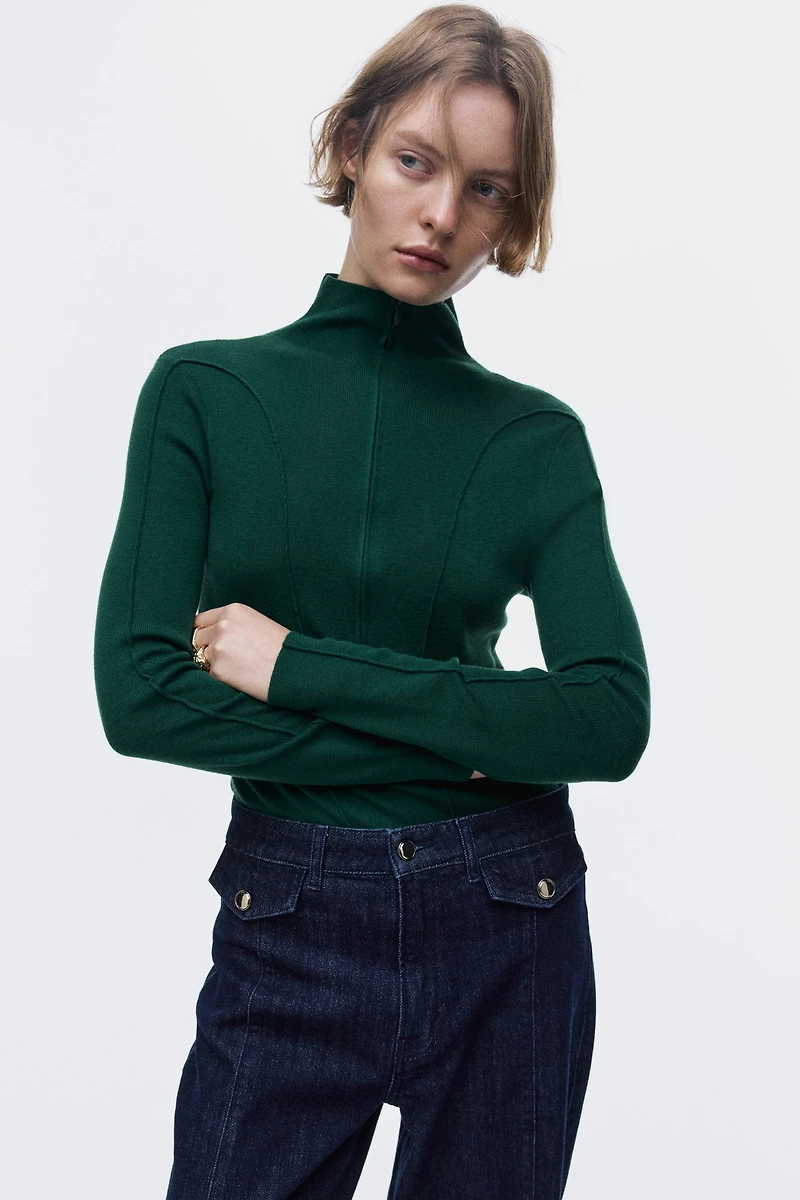Half-Zip Mock Turtleneck Top
