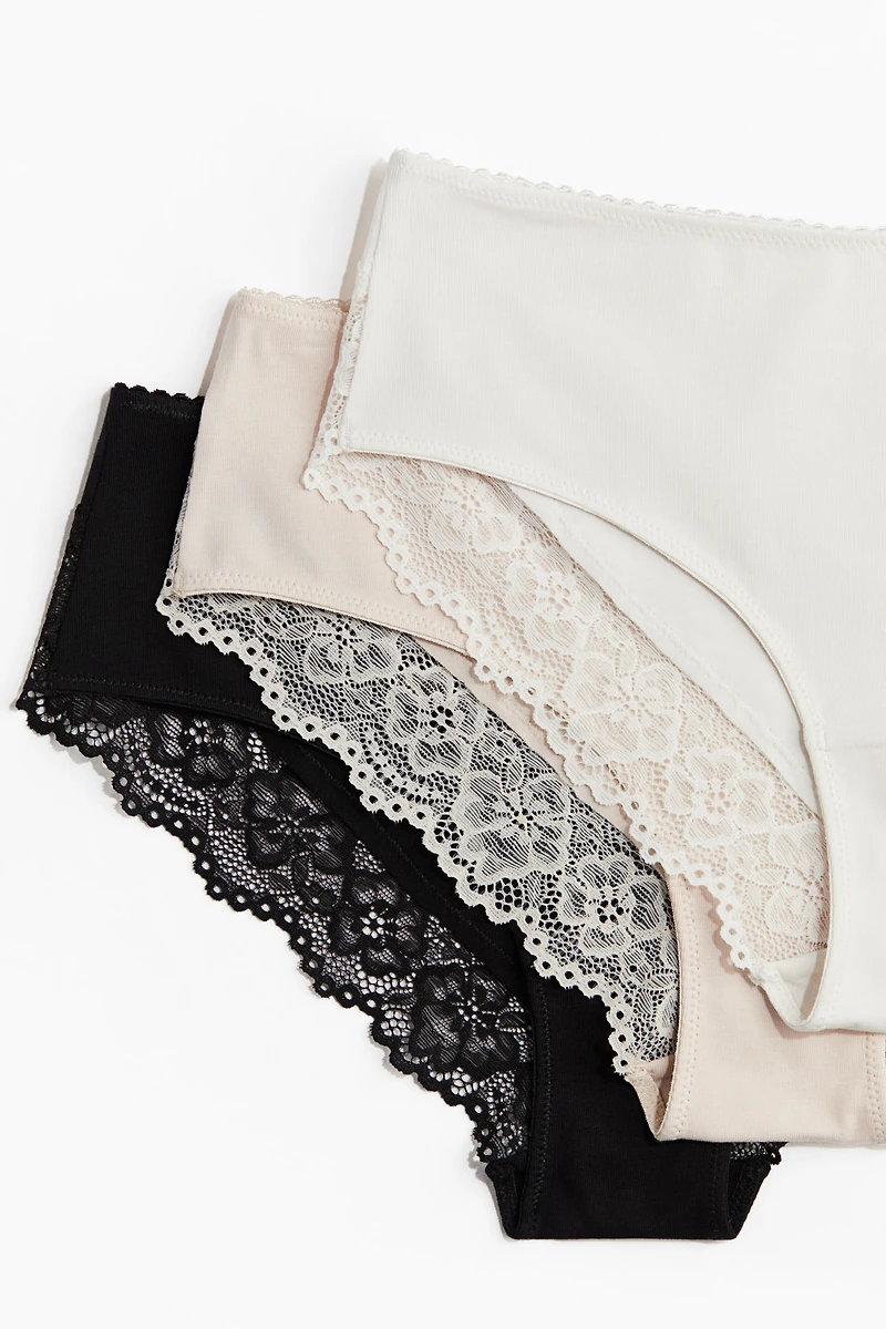 3-pack Cotton and Lace Hipster Briefs