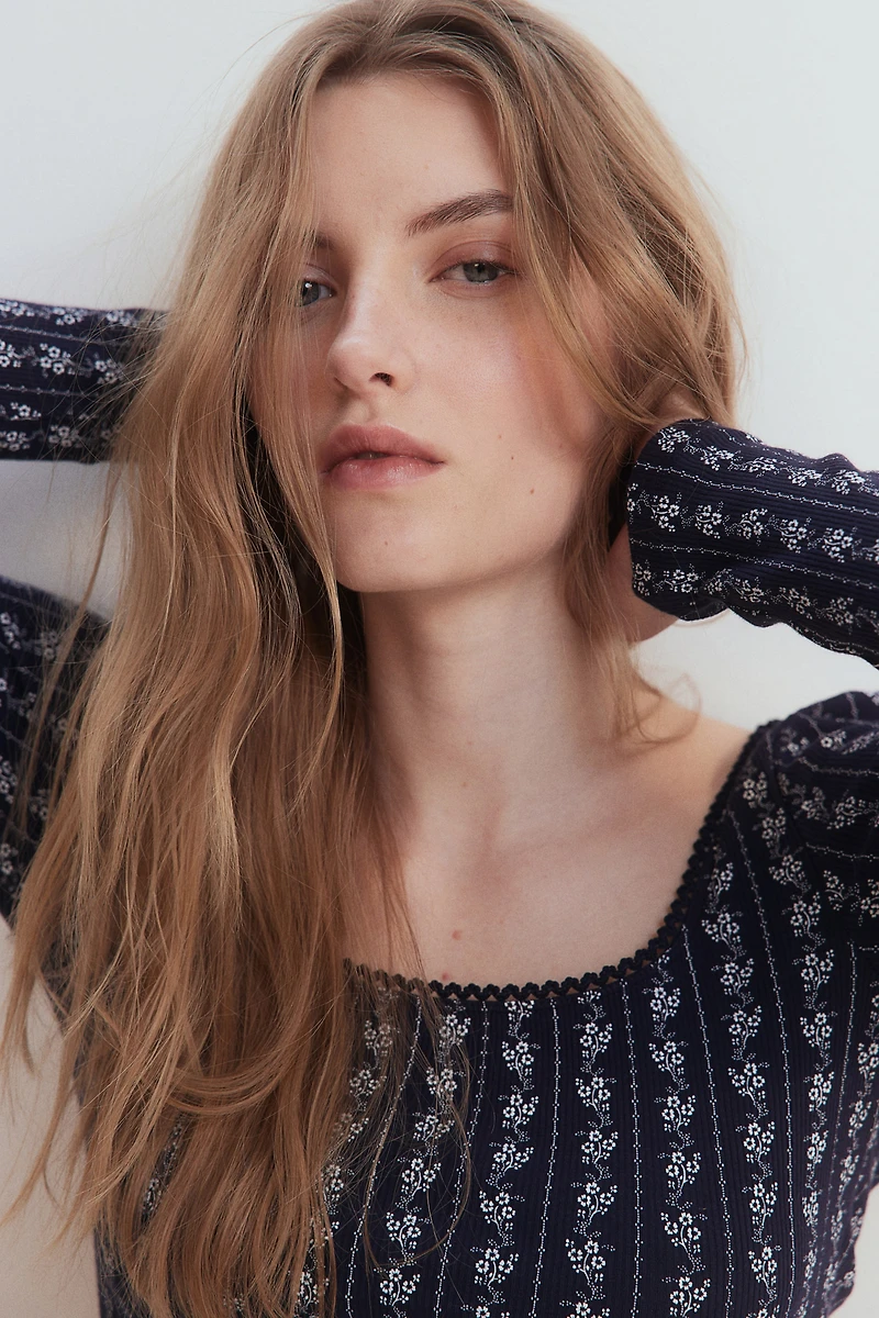 Picot-Trimmed Ribbed Top