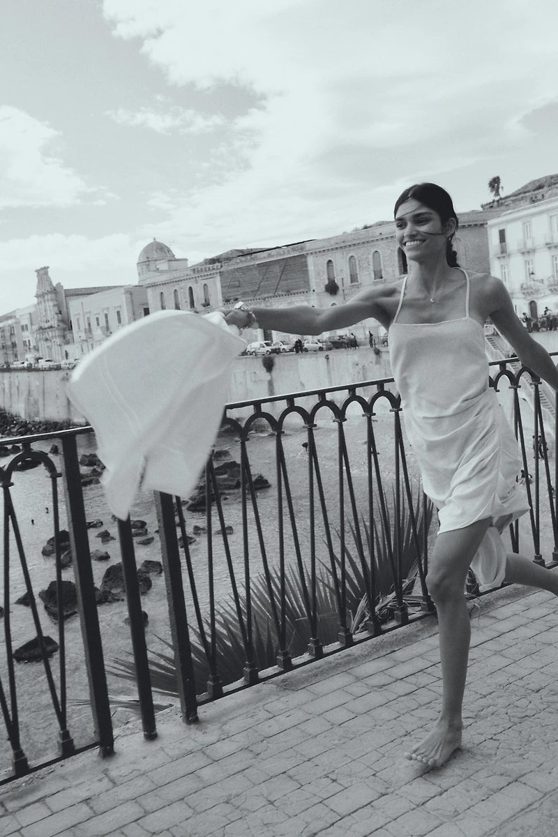 Draped Linen-Blend Dress