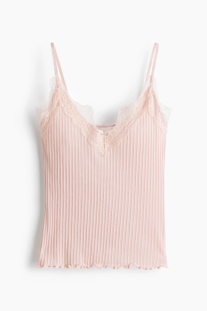 Lace-Trimmed Pointelle-Knit Top