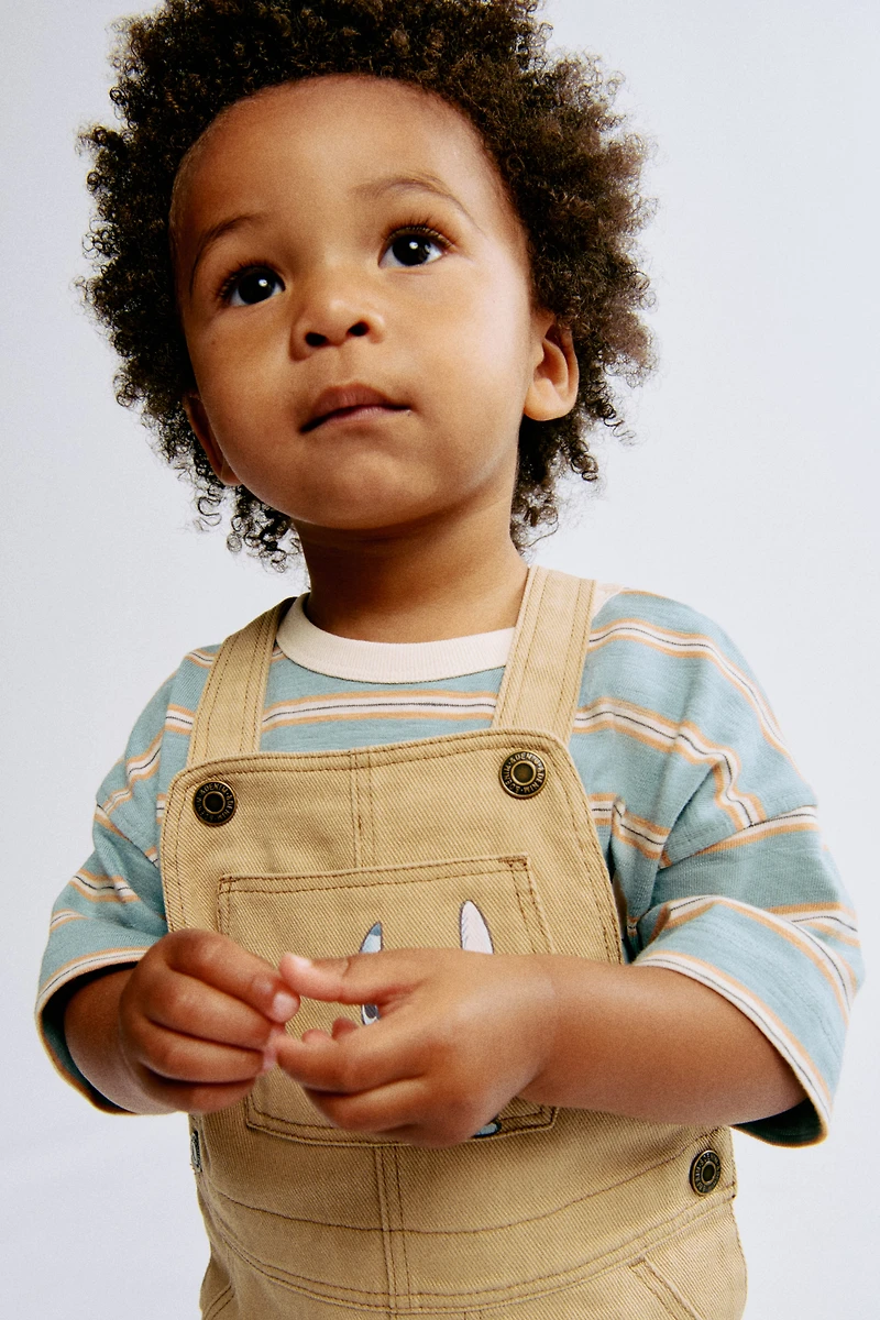 Motif-Detail Twill Overalls