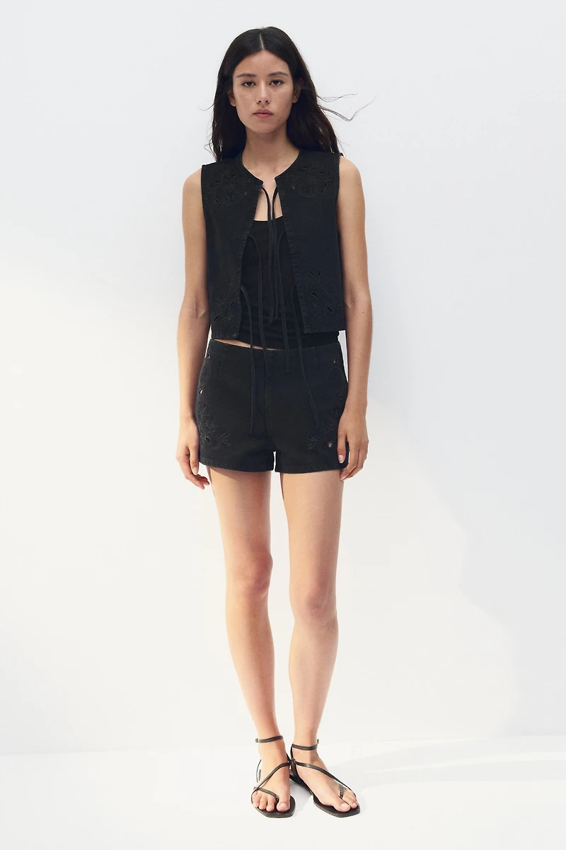 Tie-Front Denim Vest