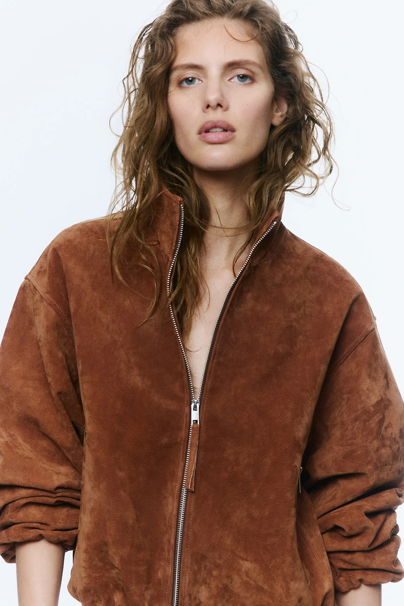 Veste grande taille en cuir velours fendu