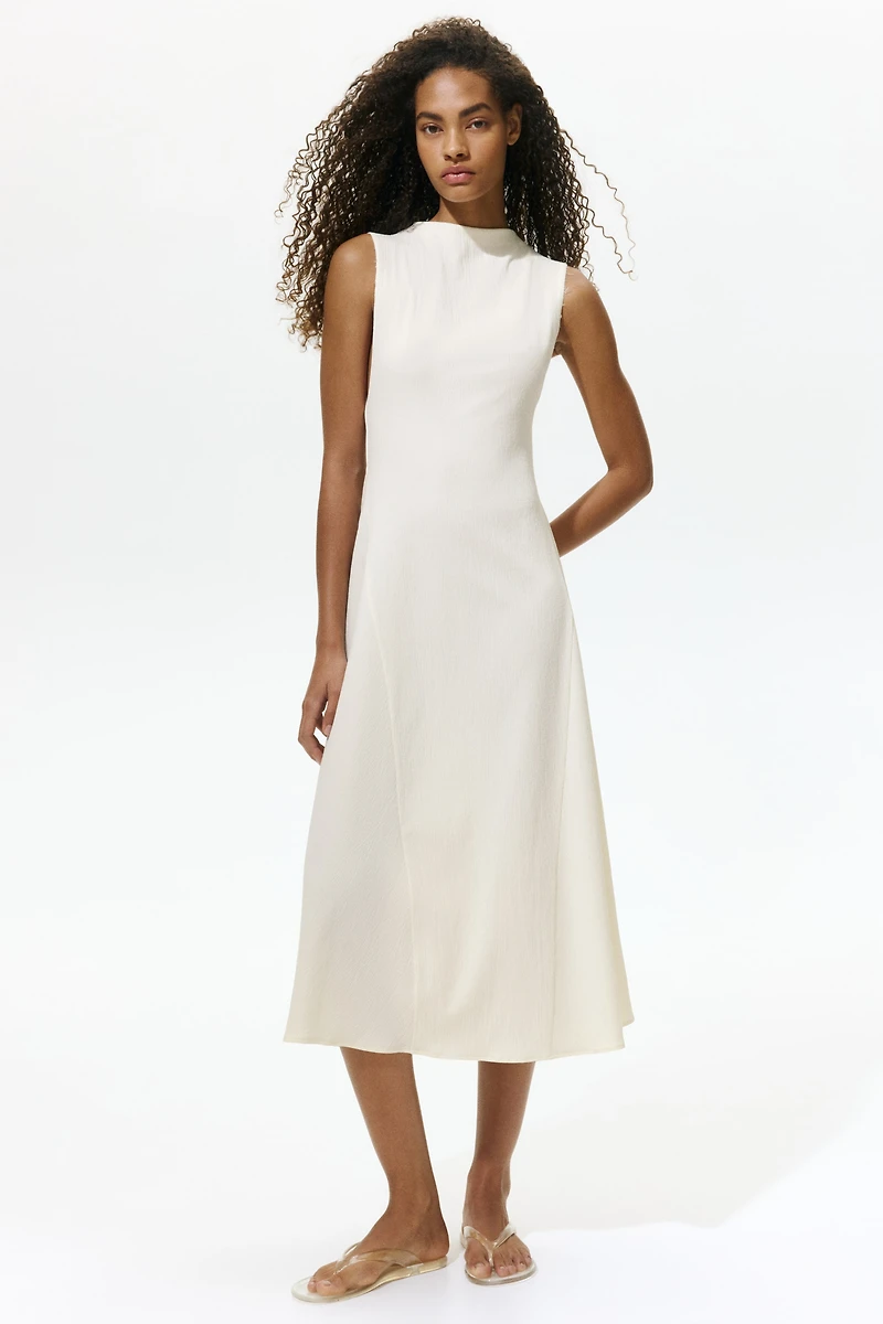 Crinkled Boat-Neck Dress