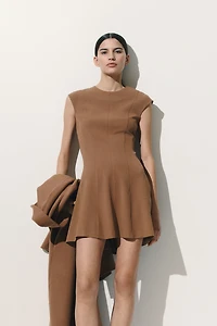 Flared-Skirt Twill Dress