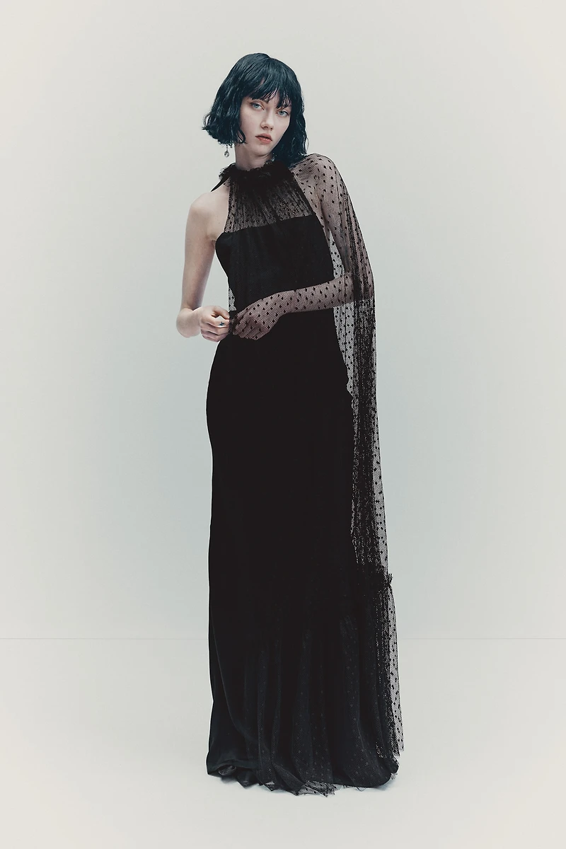 Dress with Mesh Cape